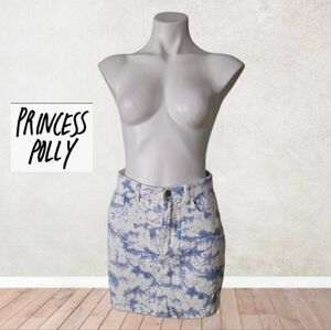 Princess Polly Blue and White Tie-Dye Denim Mini Skirt Size 4